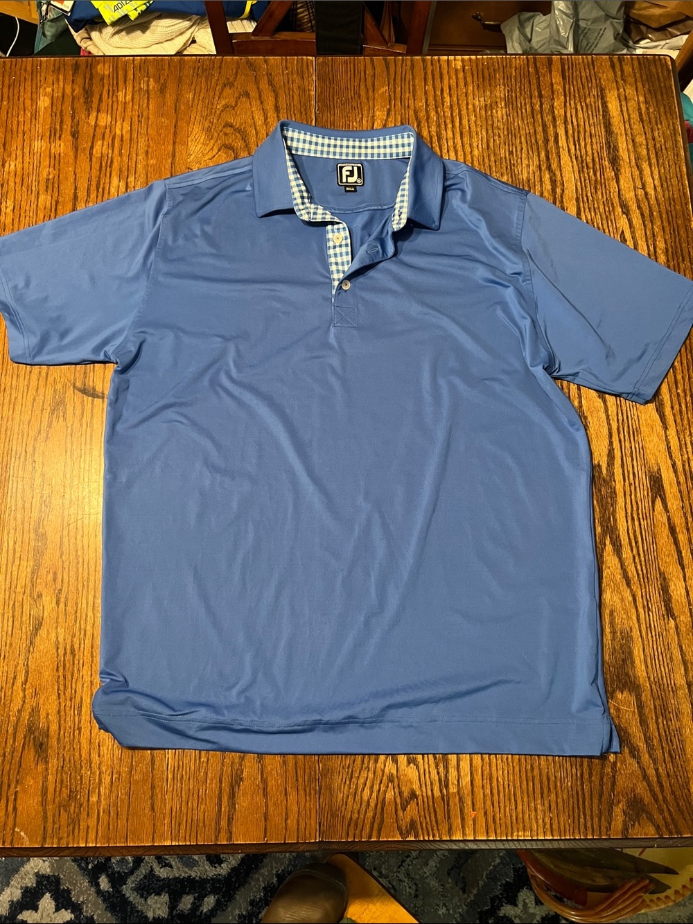 FootJoy Royal Blue Men's Golf Polo with Gingham Trim Collar